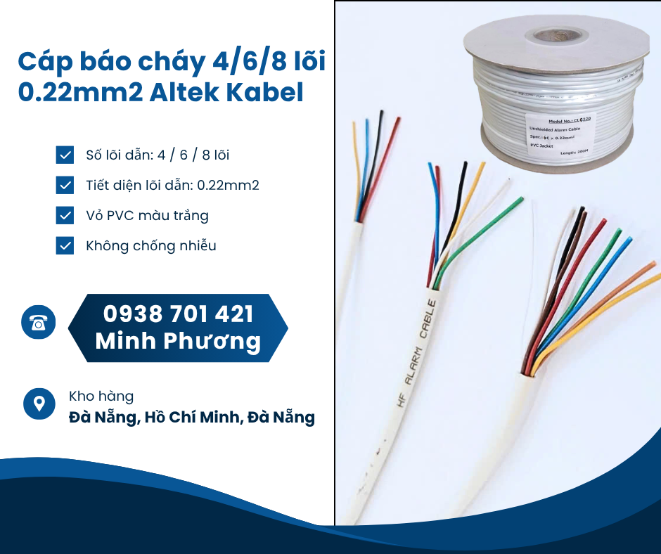 Cáp báo cháy Altek Kabel 4/6/8 lõi 0.22mm2 giá tốt Đà Nẵng, Thanh Hóa, Nghệ An